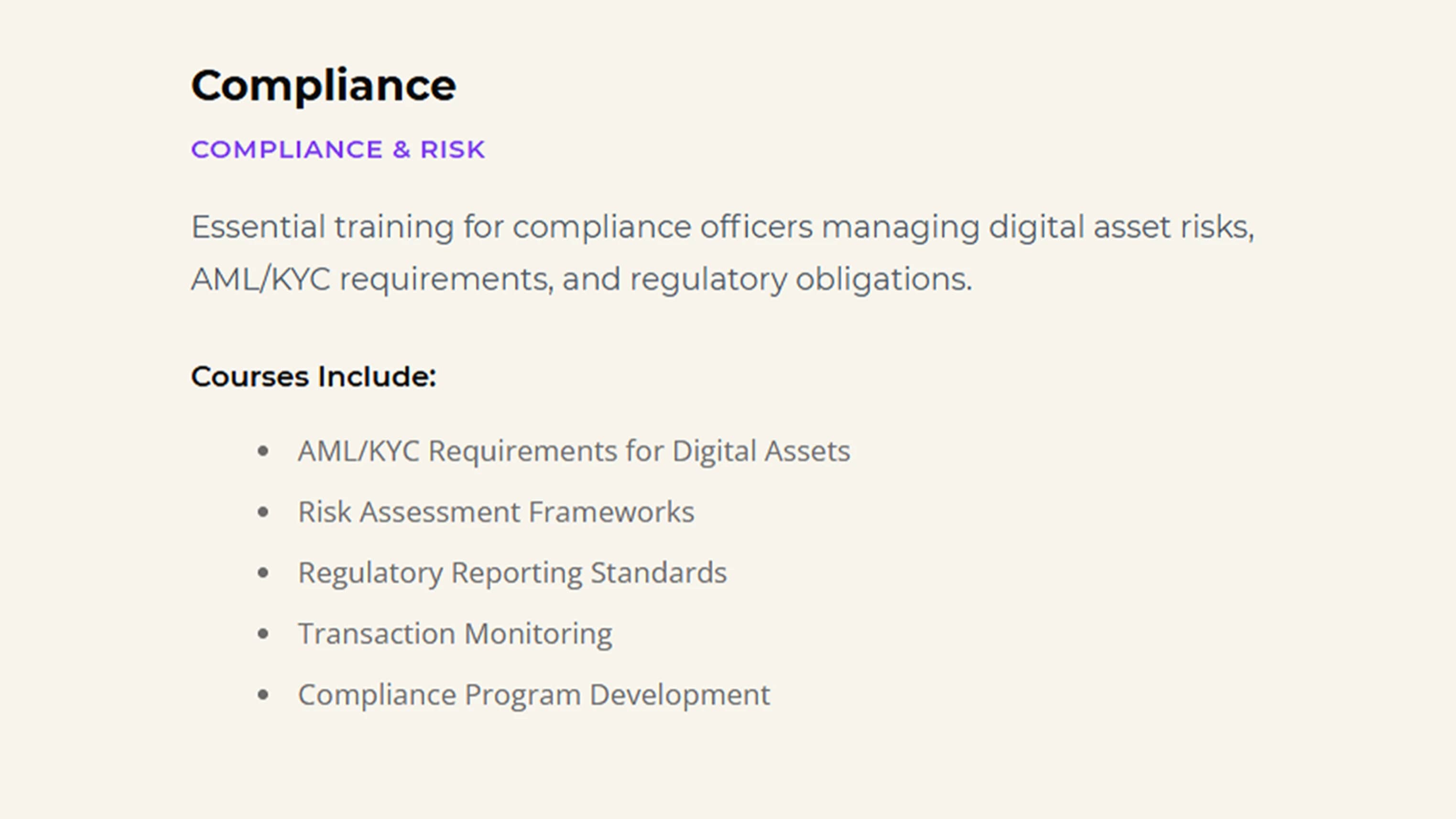 Compliance role path with its included courses